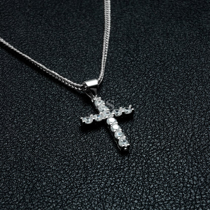 Silver Iced Out Cross Necklace Set