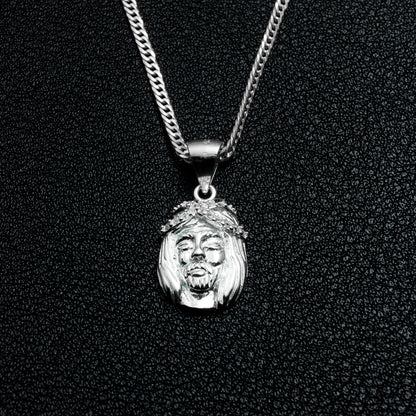 Silver Jesus Piece Necklace Set