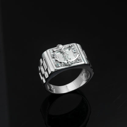 Silver Iced Anchor Signet Ring