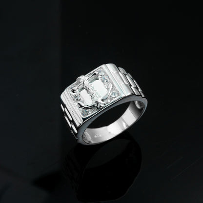 Silver Iced Anchor Signet Ring