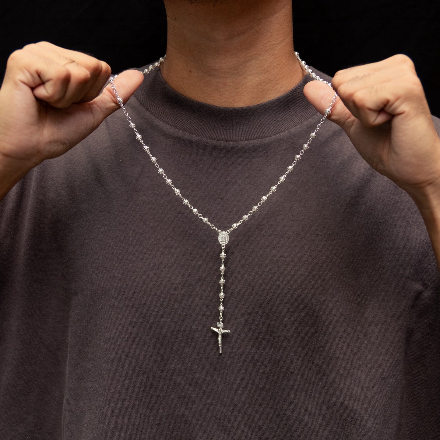 Silver Rosary Necklace