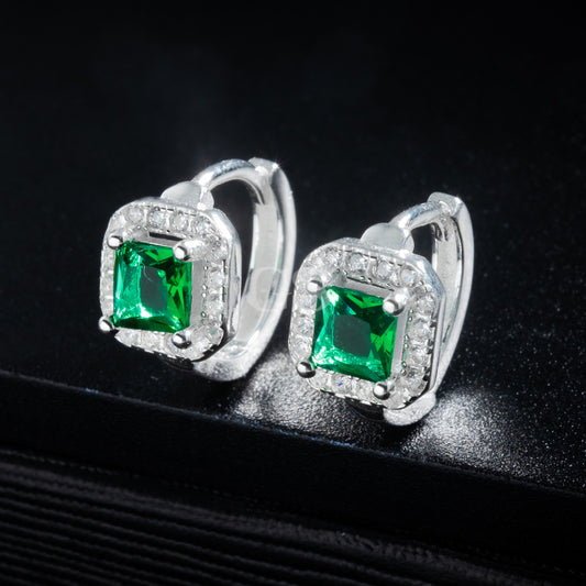 Silver Emerald Hoop