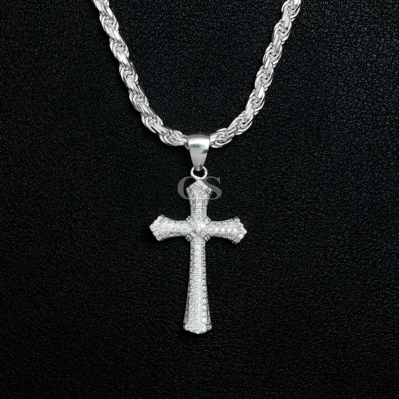 Silver Solid Cross Necklace Set
