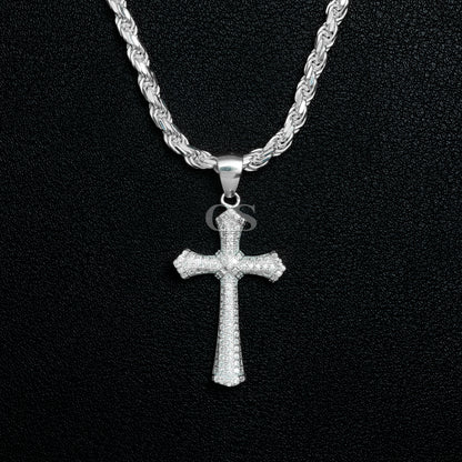 Silver Solid Cross Necklace Set