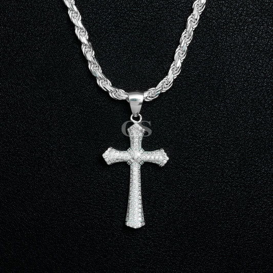 Silver Solid Cross Necklace Set