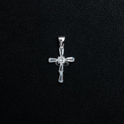 Silver Iced Emerald Cross Pendant