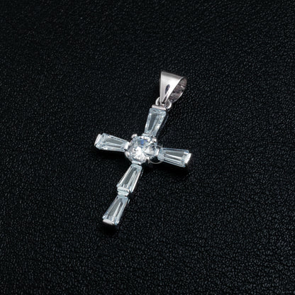 Silver Iced Emerald Cross Pendant