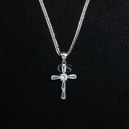 Silver Iced Emerald Cross Pendant