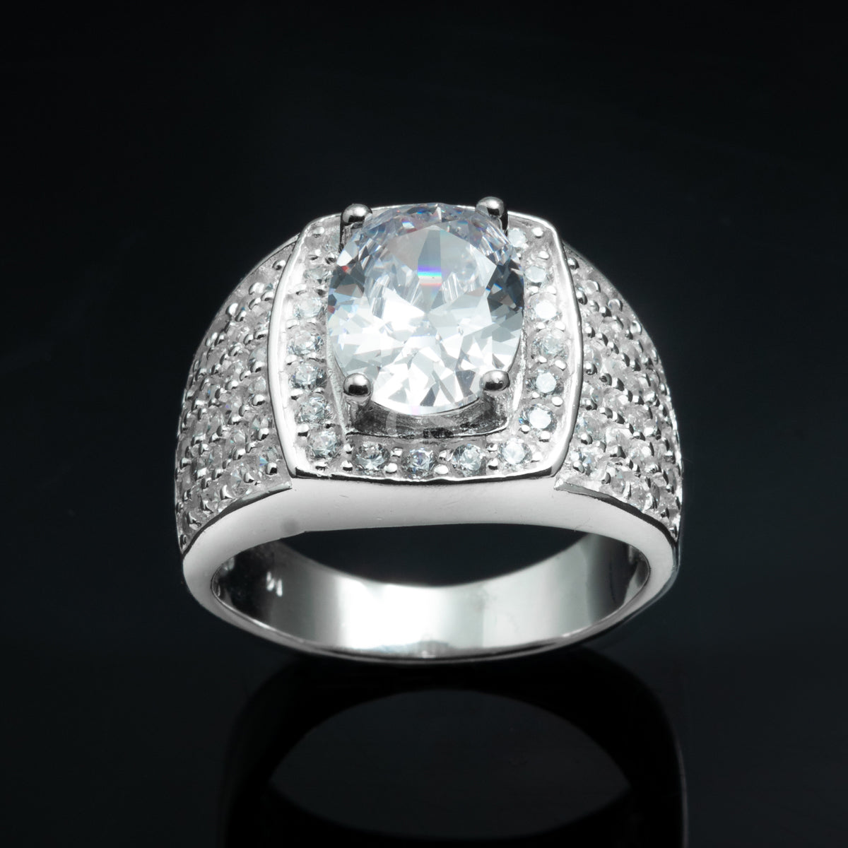 Silver Oval Diamond Ring