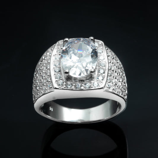 Silver Oval Diamond Ring