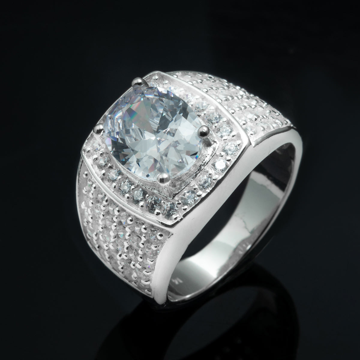 Silver Oval Diamond Ring