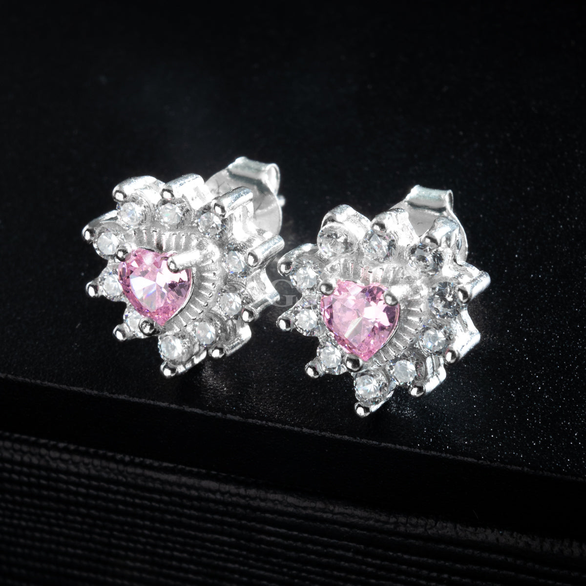 Silver Sakura Heart Stud