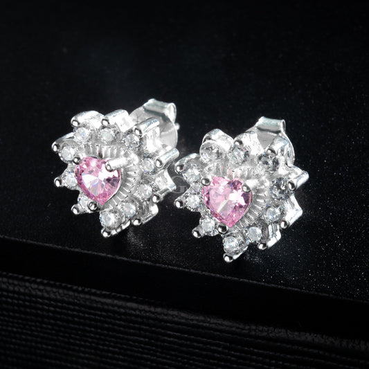 Silver Sakura Heart Stud
