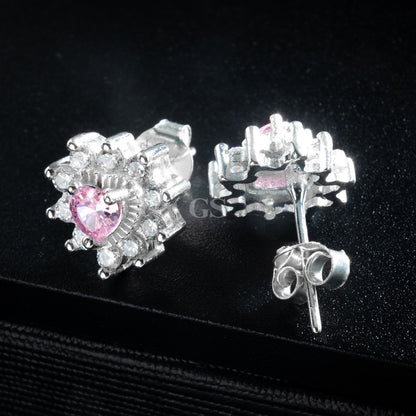 Silver Sakura Heart Stud