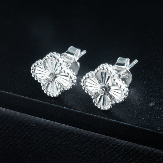 Silver Iced Clover Stud