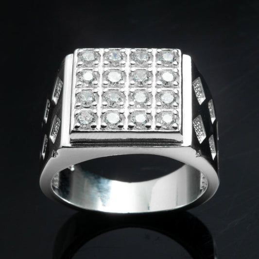 Silver Iced Domino Ring