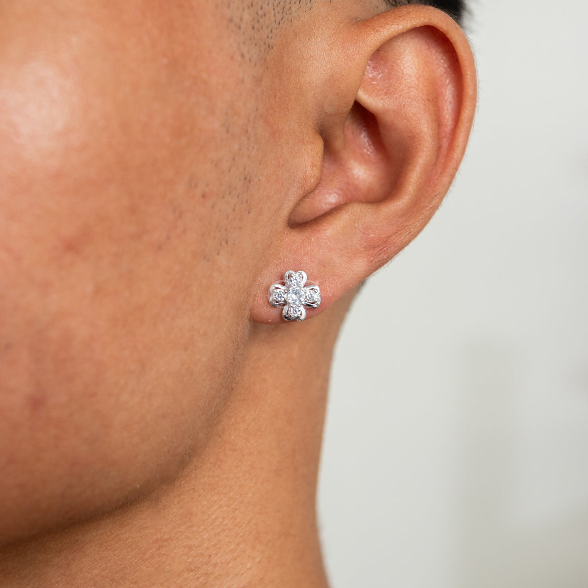 Silver Iced Shamrock Stud