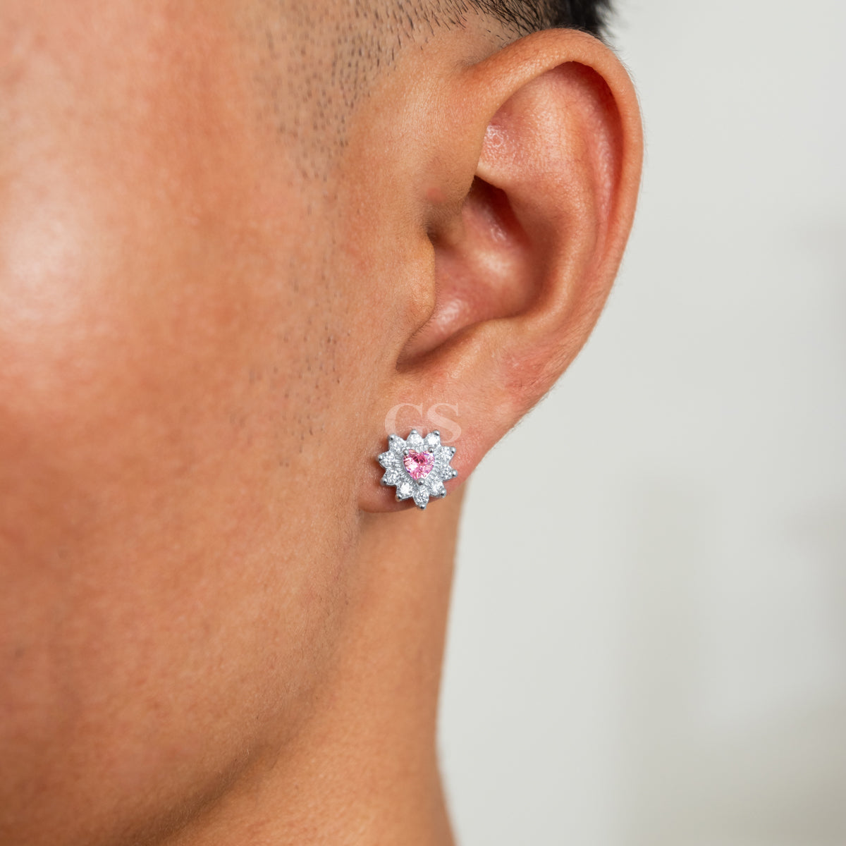 Silver Sakura Heart Stud