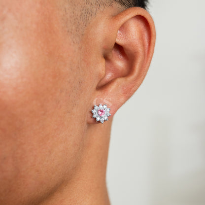 Silver Sakura Heart Stud
