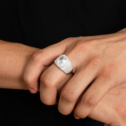 Silver Oval Diamond Ring