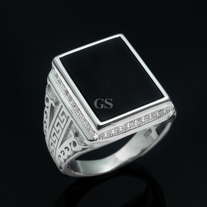 Silver Onyx Frame Ring