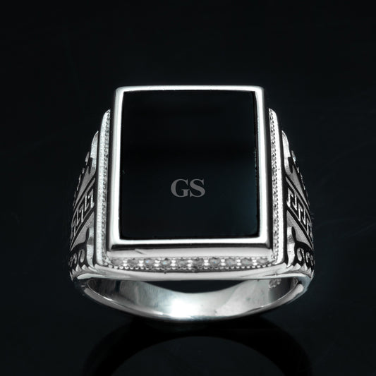 Silver Onyx Frame Ring