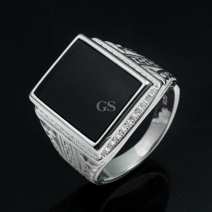 Silver Onyx Frame Ring
