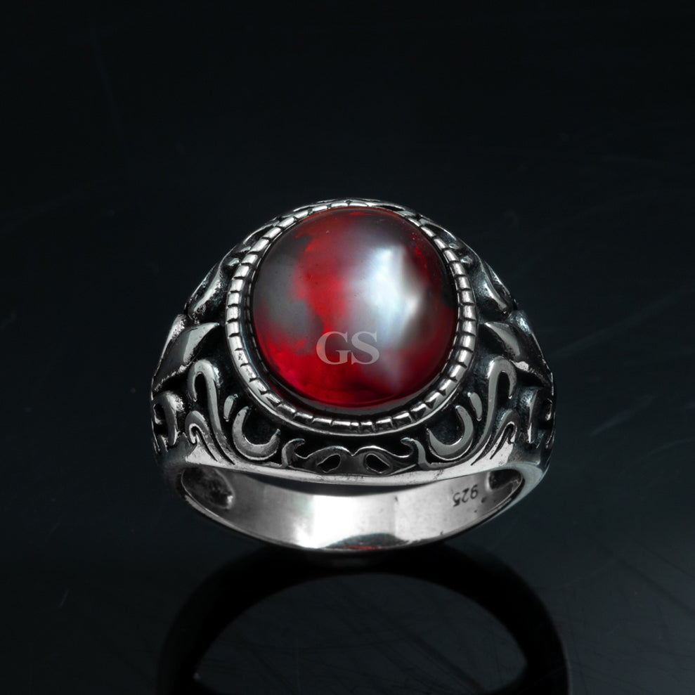 Silver Oval Ruby Ring