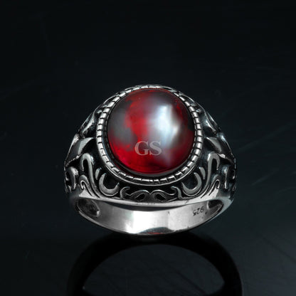 Silver Oval Ruby Ring