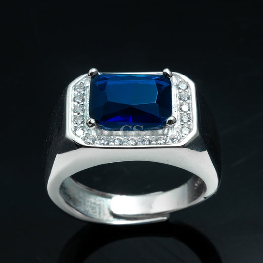 Silver Sapphire Adjustable Ring