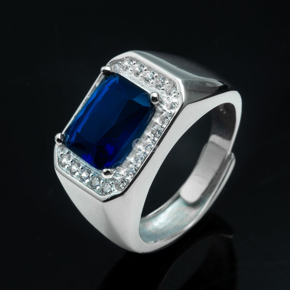 Silver Sapphire Adjustable Ring
